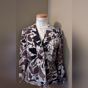 Lightweight Coldwater Creek Suit Jacket Blazer Black White Brown Print 14